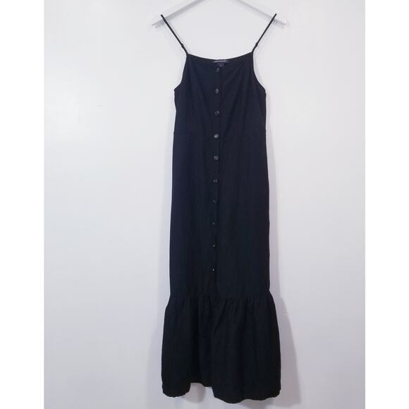 Something Navy Women size Medium Black Layered Midi Sundress Button Front - Picture 2 of 12